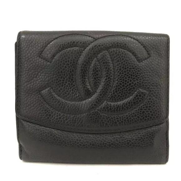 Authentic CHANEL Black Caviar Leather Timeless 'CC' Compact Wallet 4.5” x 4” - Picture 1 of 13